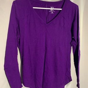 New York & Company Rich Purple Long Sleeve Blouse